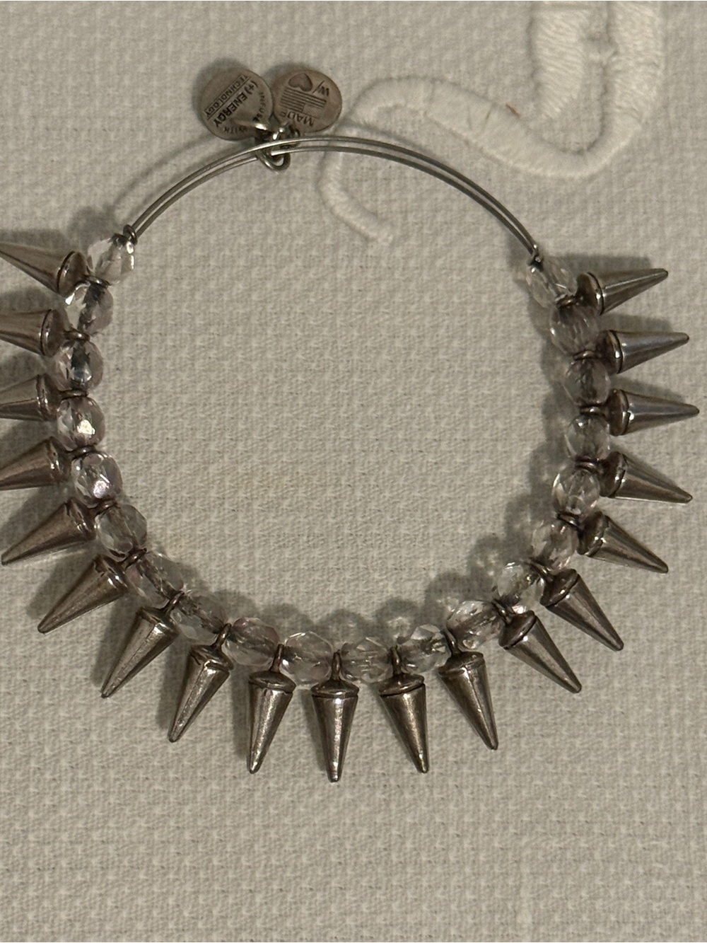 Alex and Ani Silver Spike Bangle with Clear Beads